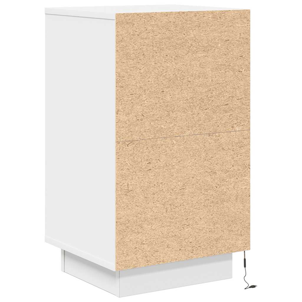 Nattbord Med Led-Lys Hvit 38X34X65 Cm