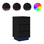 Nattbord Med Led-Lys Svart 38X34X65 Cm