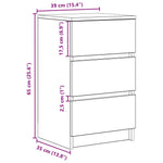 Nattskap Med 3 Skuffer Gammelt Tre 39X35X65 Cm