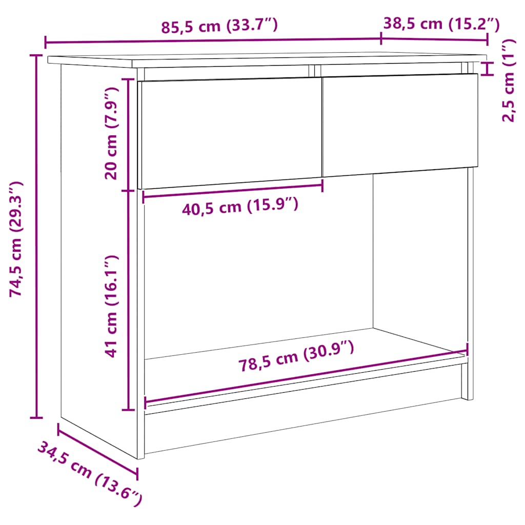 Konsollbord Med Skuffer Svart 85,5X38,5X74,5 Cm
