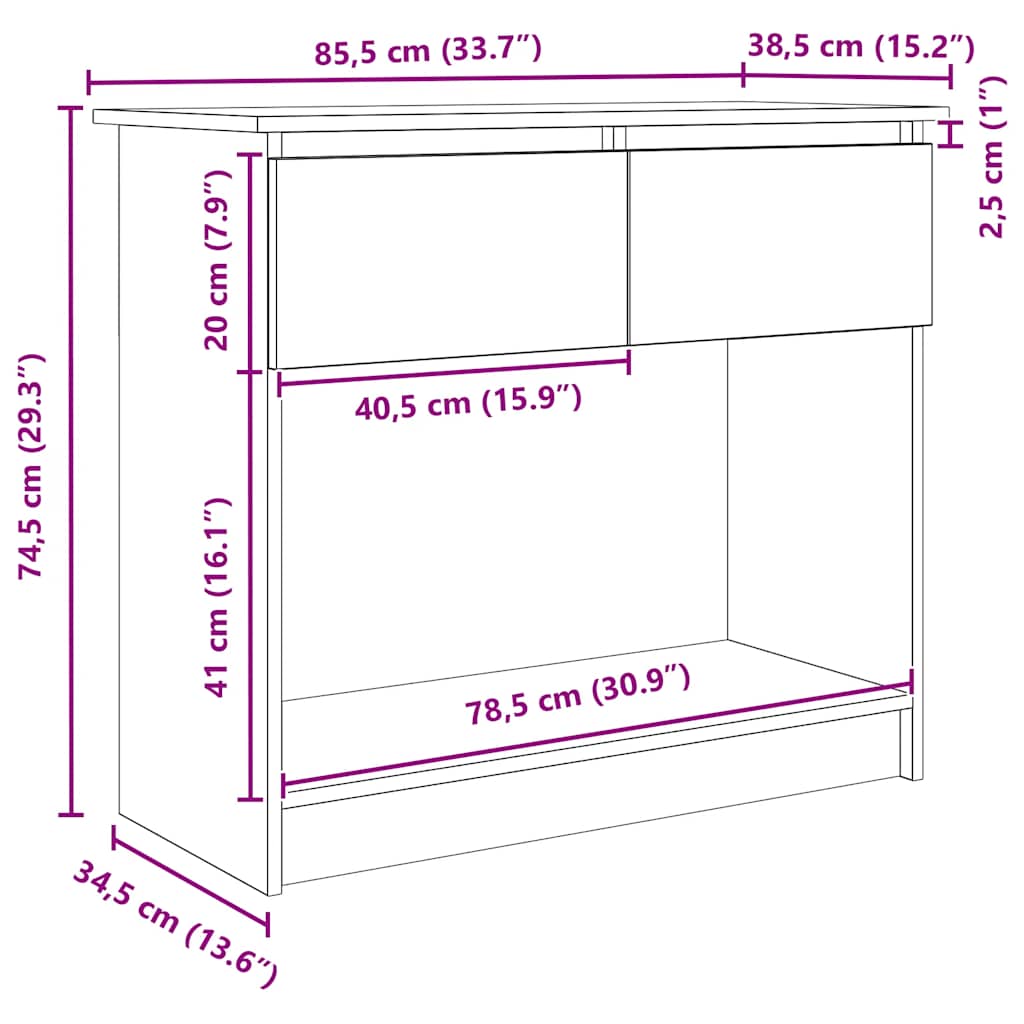 Konsollbord Med Skuffer Betonggrå 85,5X38,5X74,5 Cm