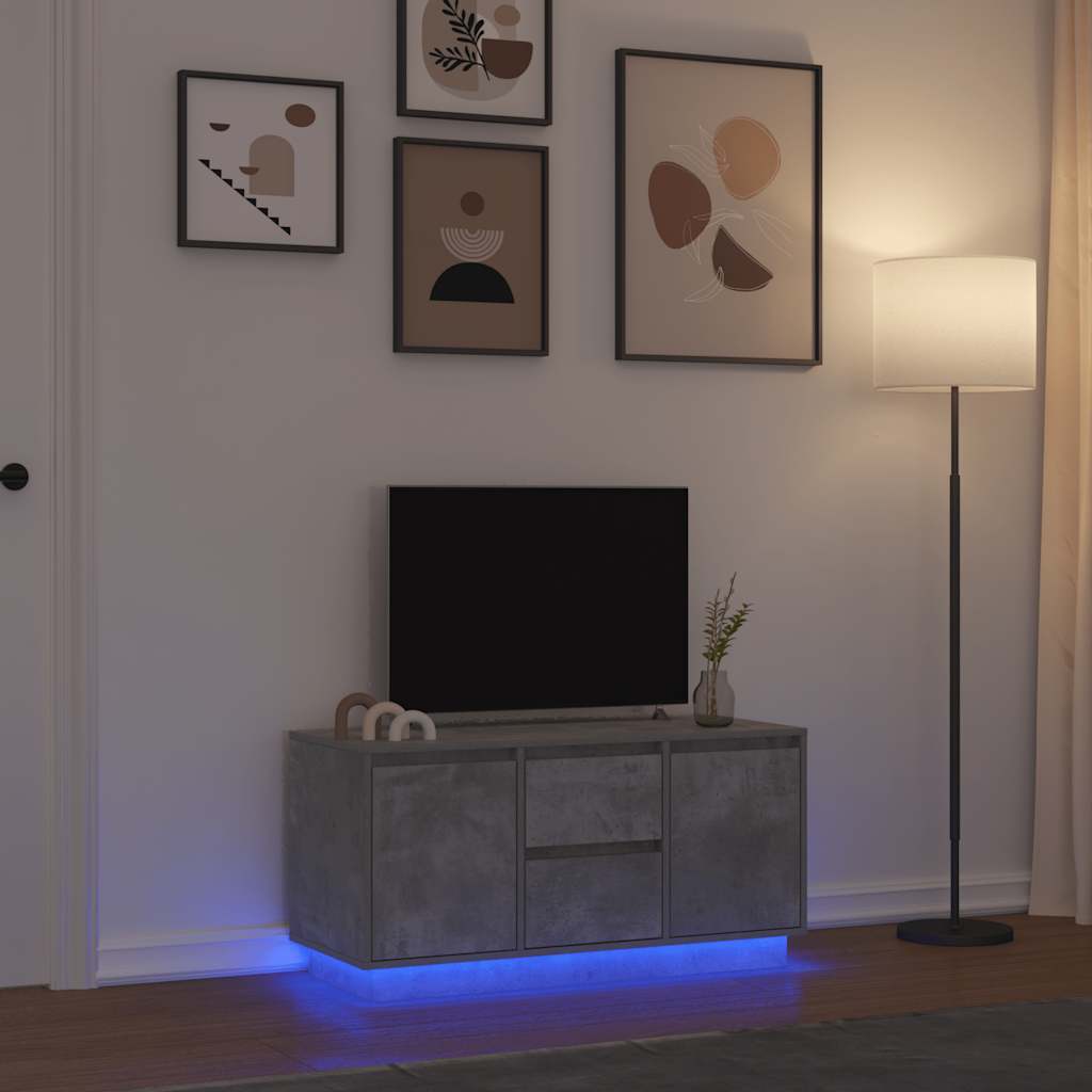 Tv-Benk Med Led-Lys Betonggrå 100X41X50 Cm