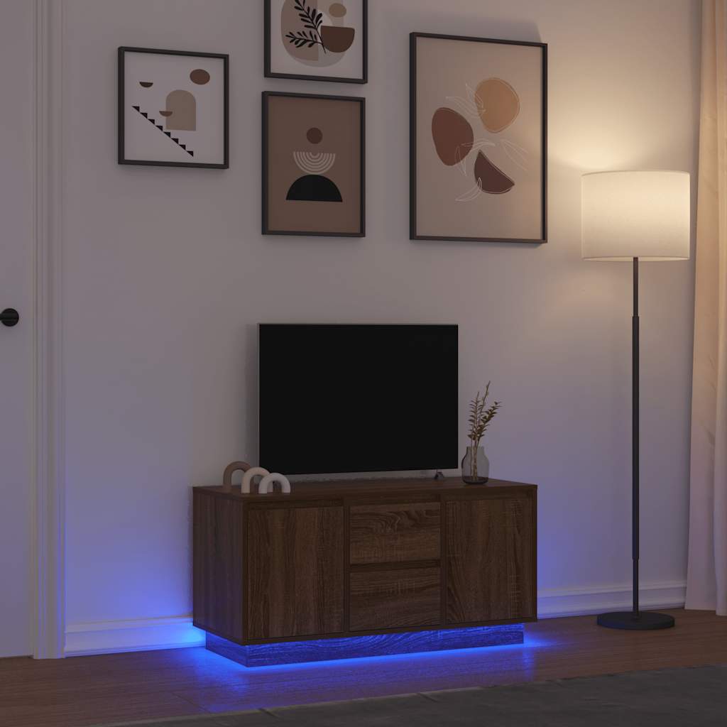 Tv-Benk Med Led-Lys Brun Eik 100X41X50 Cm