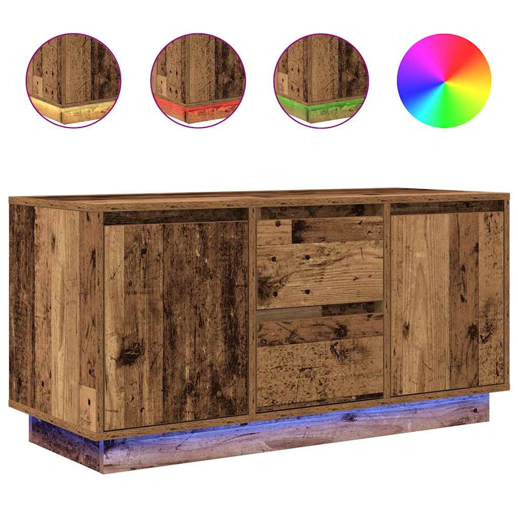 Tv-Benk Med Led-Lys Gammelt Tre 100X41X50 Cm