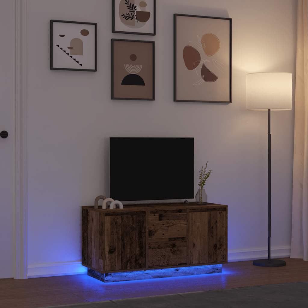 Tv-Benk Med Led-Lys Gammelt Tre 100X41X50 Cm