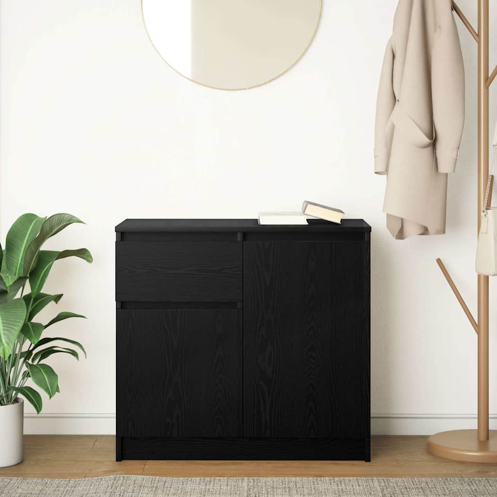 Skjenk Med Skuff Svart Eik 71X35X65 Cm Konstruert Tre