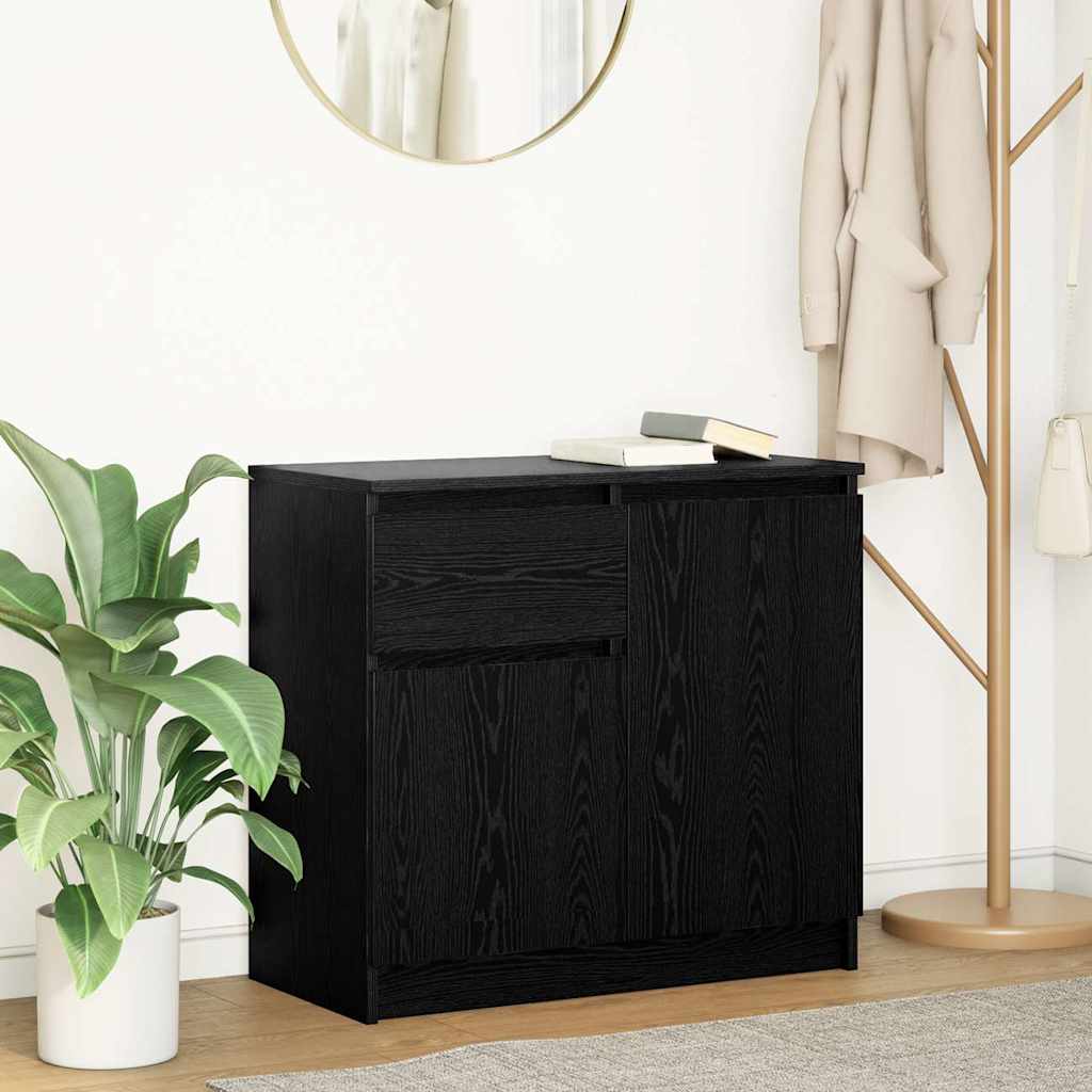 Skjenk Med Skuff Svart Eik 71X35X65 Cm Konstruert Tre
