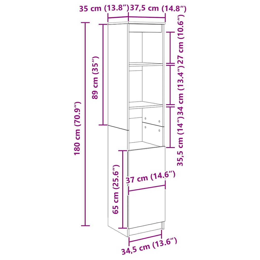 Highboard Artisan Eik 37,5X35X180 Cm Konstruert Tre