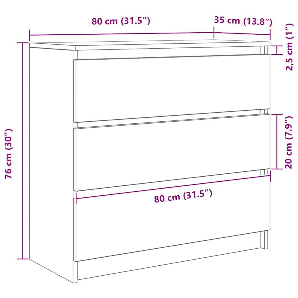 Skjenk Hvit 80X35X76 Cm Konstruert Tre
