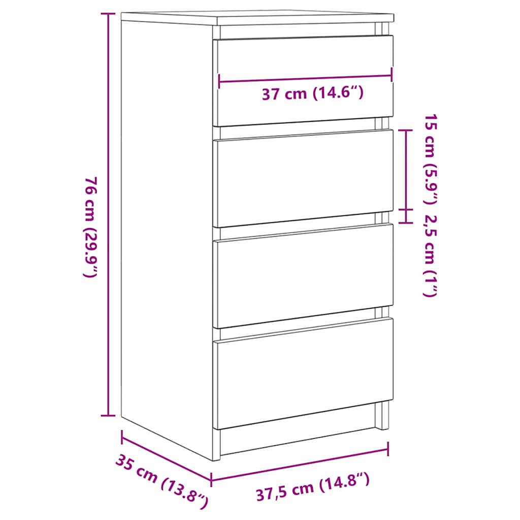 Skjenk Hvit 37,5X35X76 Cm Konstruert Tre