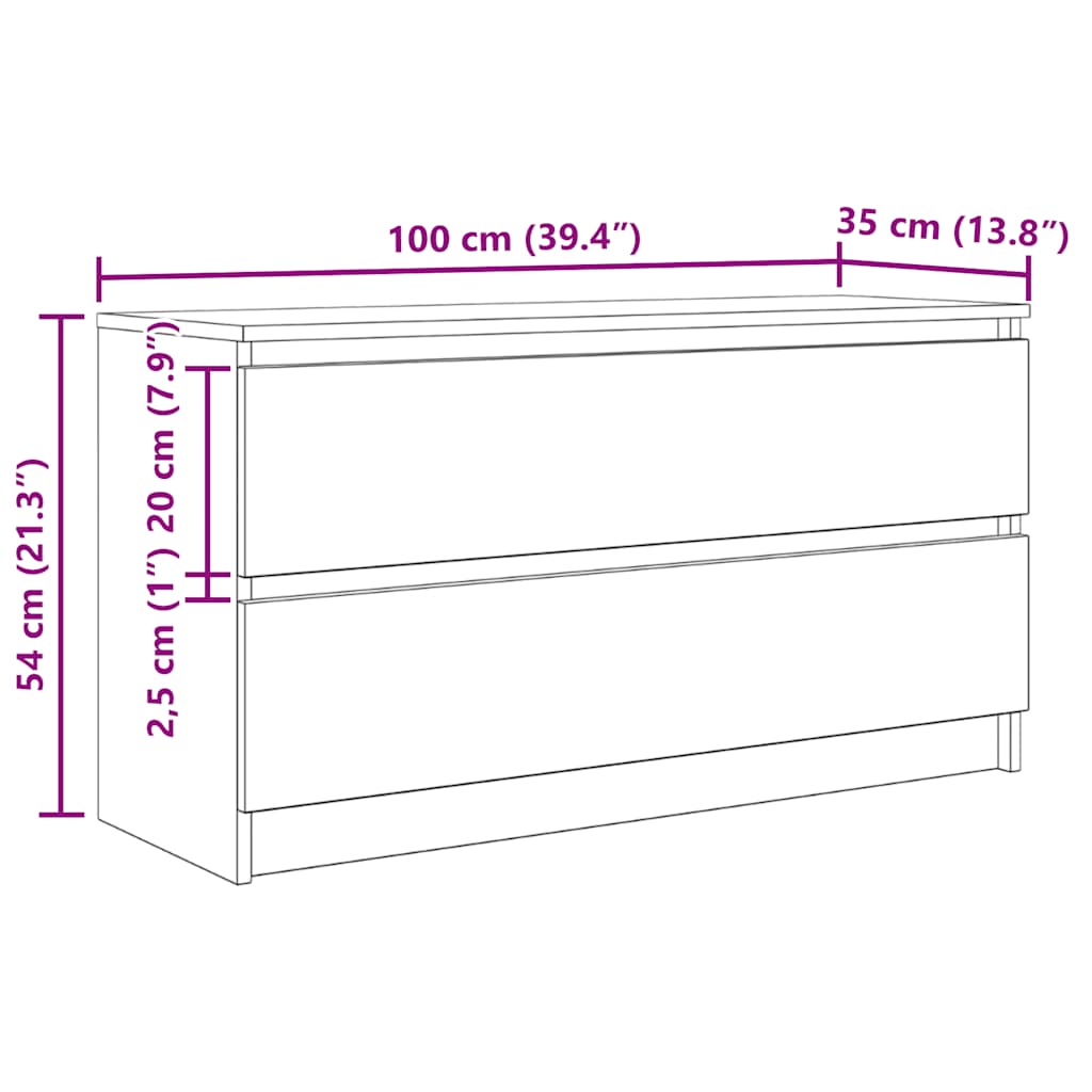 Tv-Benk Hvit 100X35X54 Cm Konstruert Tre