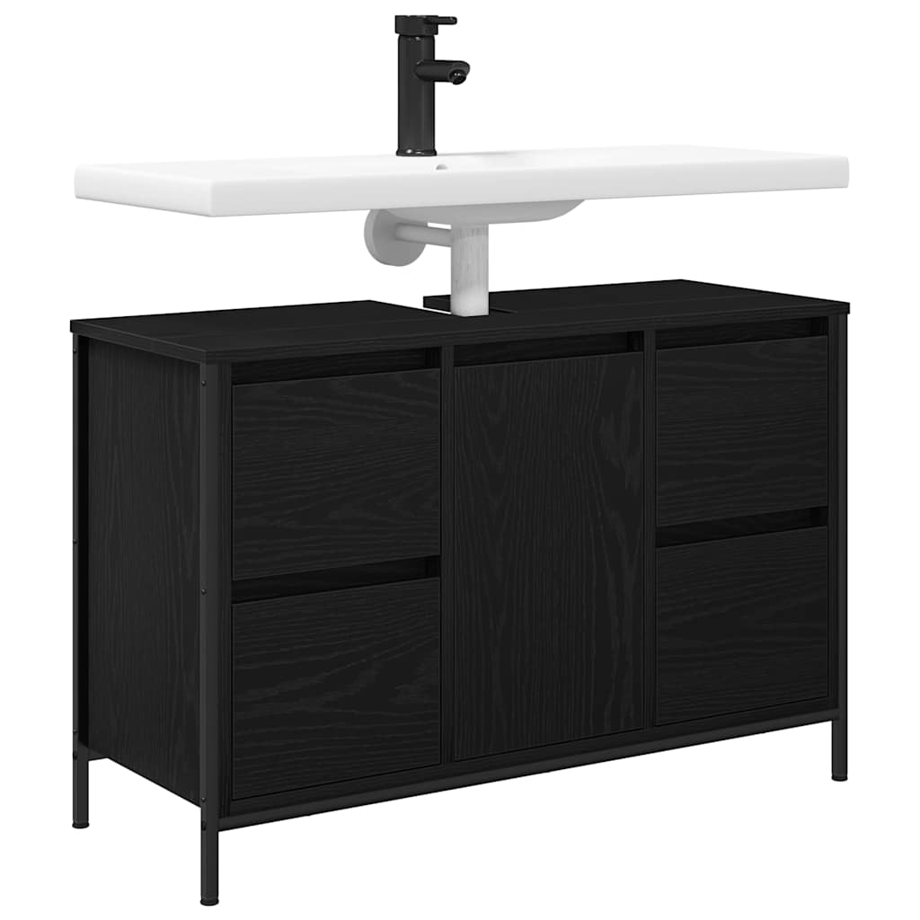 Servantskap Med Skuffer Svart Eik 90X34,5X60 Cm