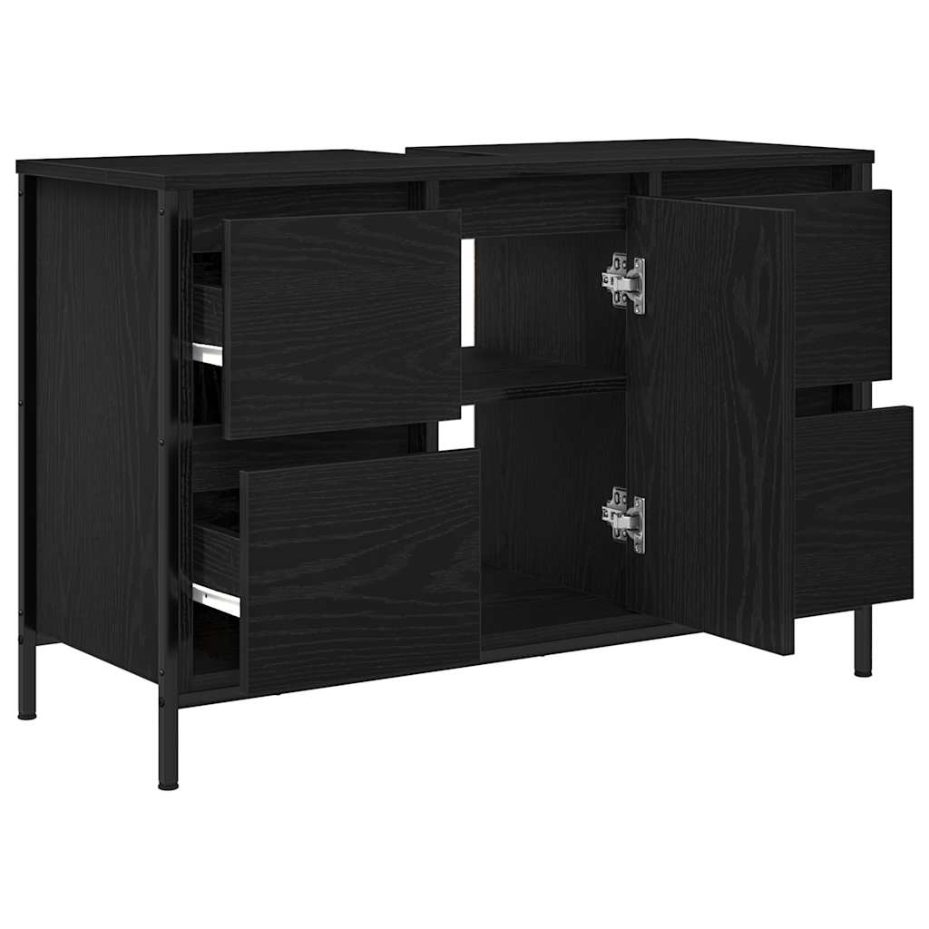 Servantskap Med Skuffer Svart Eik 90X34,5X60 Cm