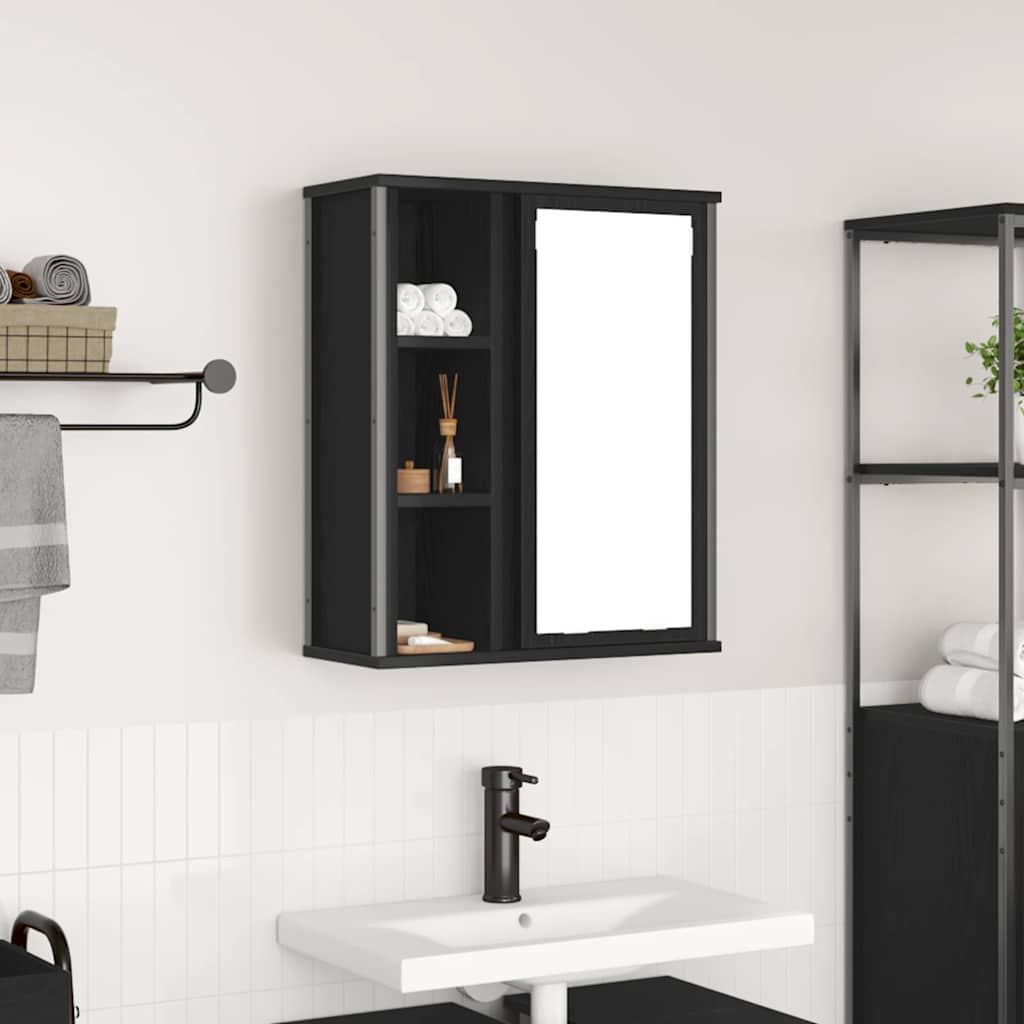 Baderoms Veggskap Med Speil Svart Eik 50X21X60 Cm