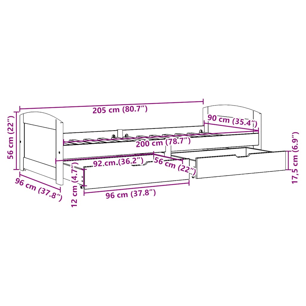 Dagseng Med 2 Skuffer Uten Madrass Irun Hvit&Rosa 90X200 Cm