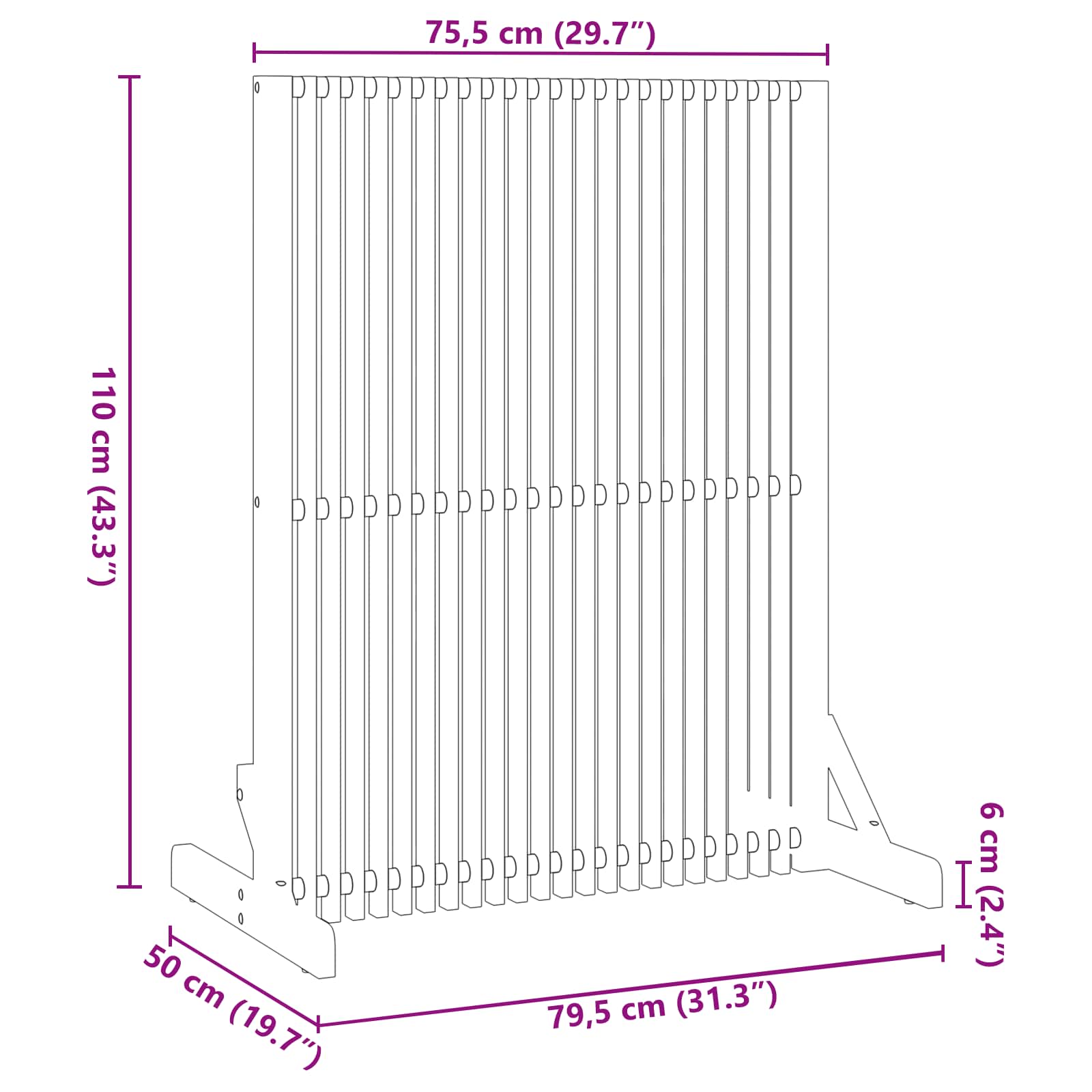 Personvernsvegg Brun 79,5 X 50 X 110 Cm Solid Akasietre