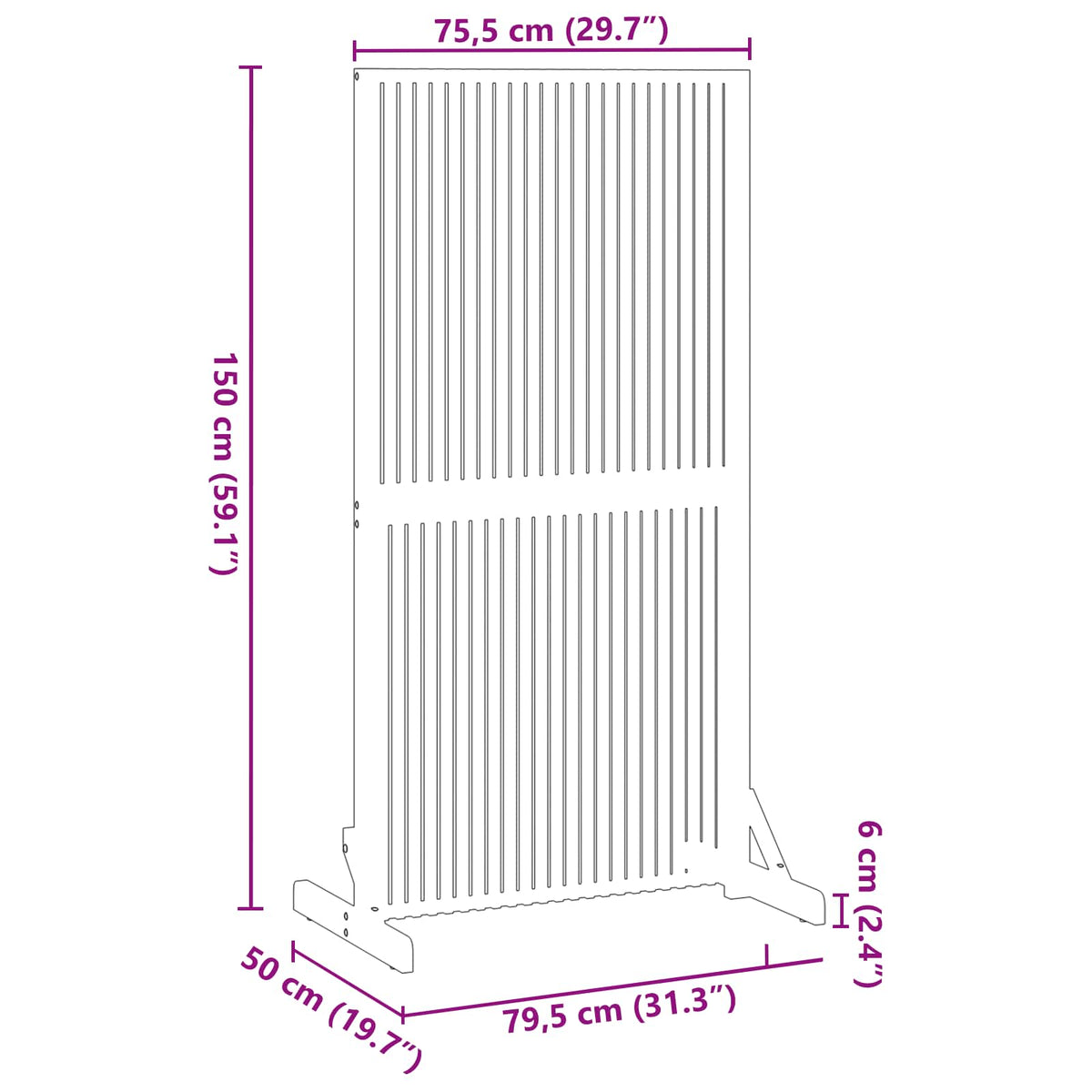 Personvernsvegg Brun 79,5 X 50 X 150 Cm Solid Akasietre