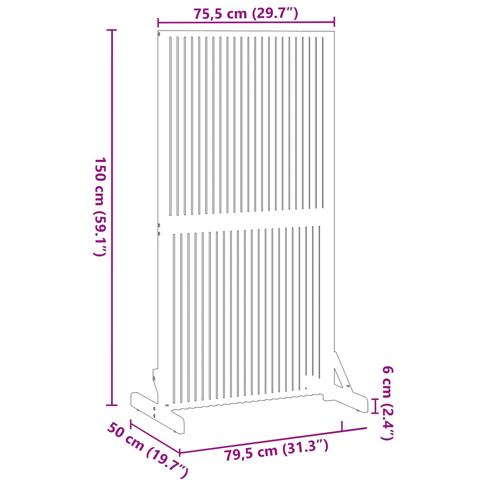 Personvernsvegg Brun 79,5 X 50 X 150 Cm Solid Akasietre