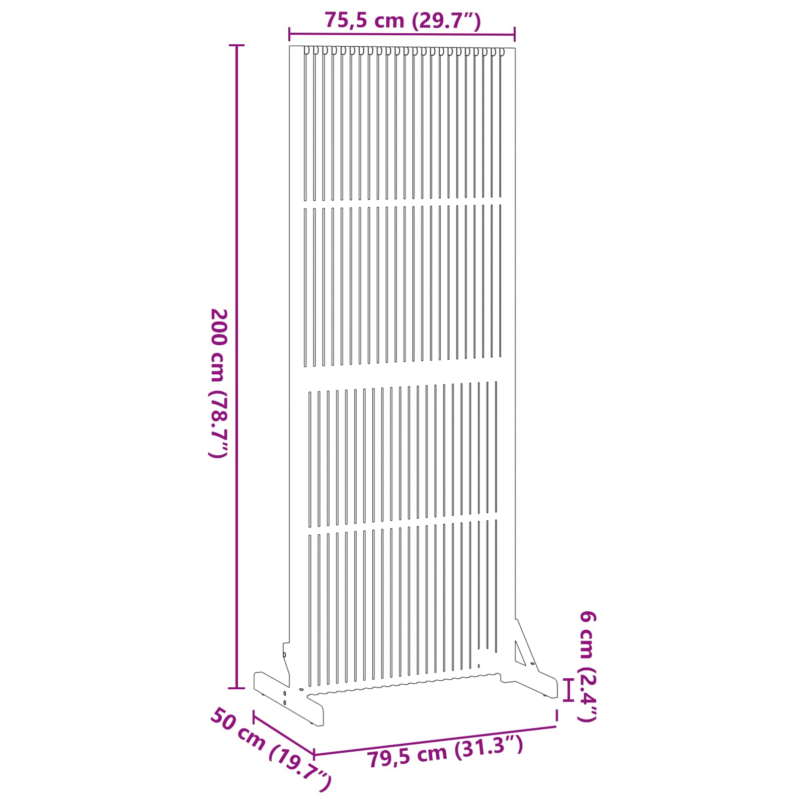 Personvernsvegg Brun 79.5 X 50 X 200 Cm Massivt Akasietre