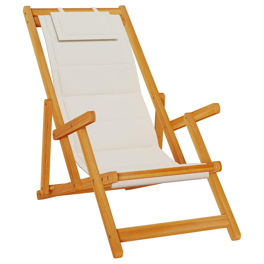 Sammenleggbar Strandstol Med Armlener Lysegrå Akasietre Tekstil