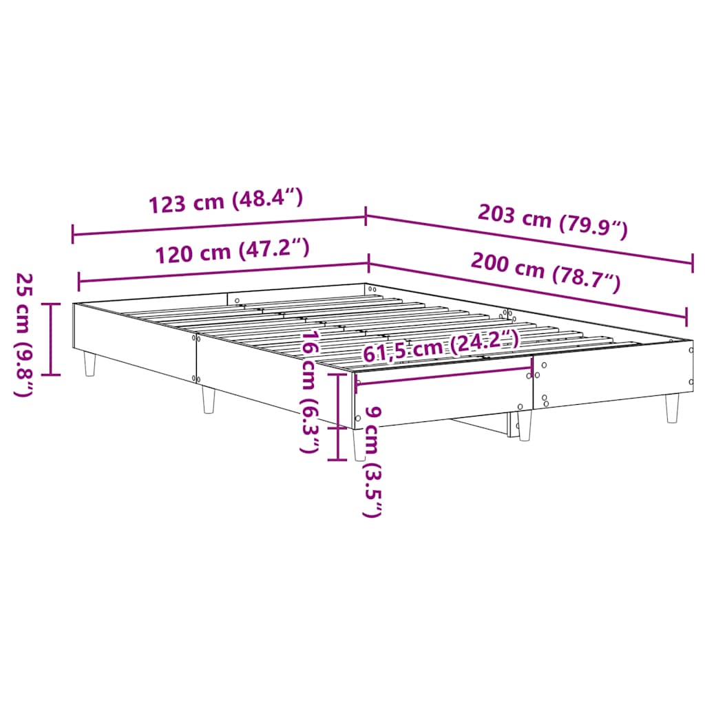 Sengeramme Uten Madrass Betonggrå 120X200 Cm Konstruert Tre