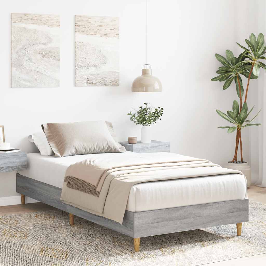 Sengeramme Uten Madrass Grå Sonoma 100X200 Cm Konstruert Tre