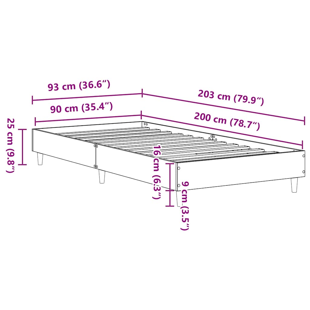 Sengeramme Uten Madrass Hvit 90X200 Cm Konstruert Tre