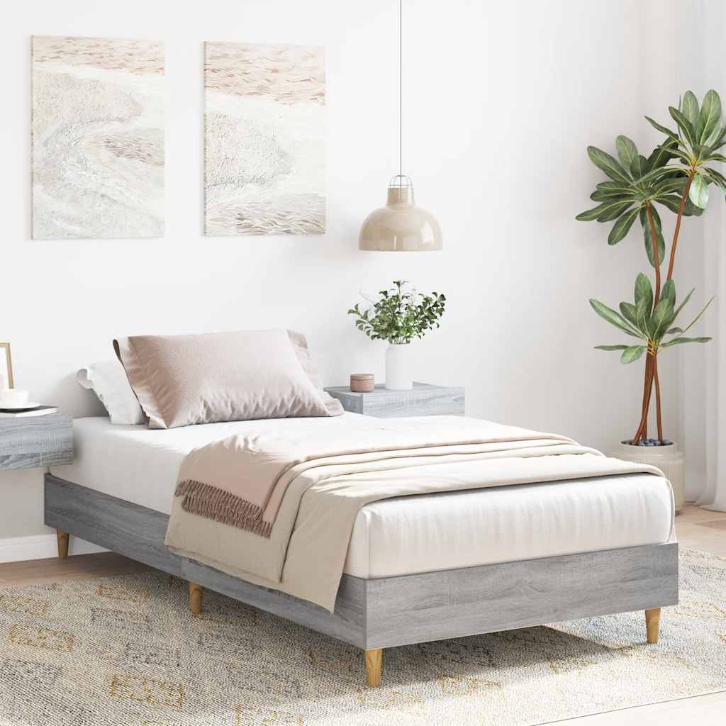 Sengeramme Uten Madrass Grå Sonoma 75X190 Cm Konstruert Tre