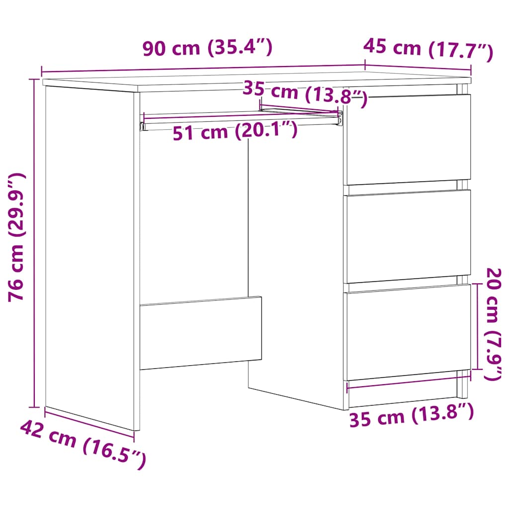 Skrivebord Artisan Eik 90X45X76 Cm Konstruert Tre