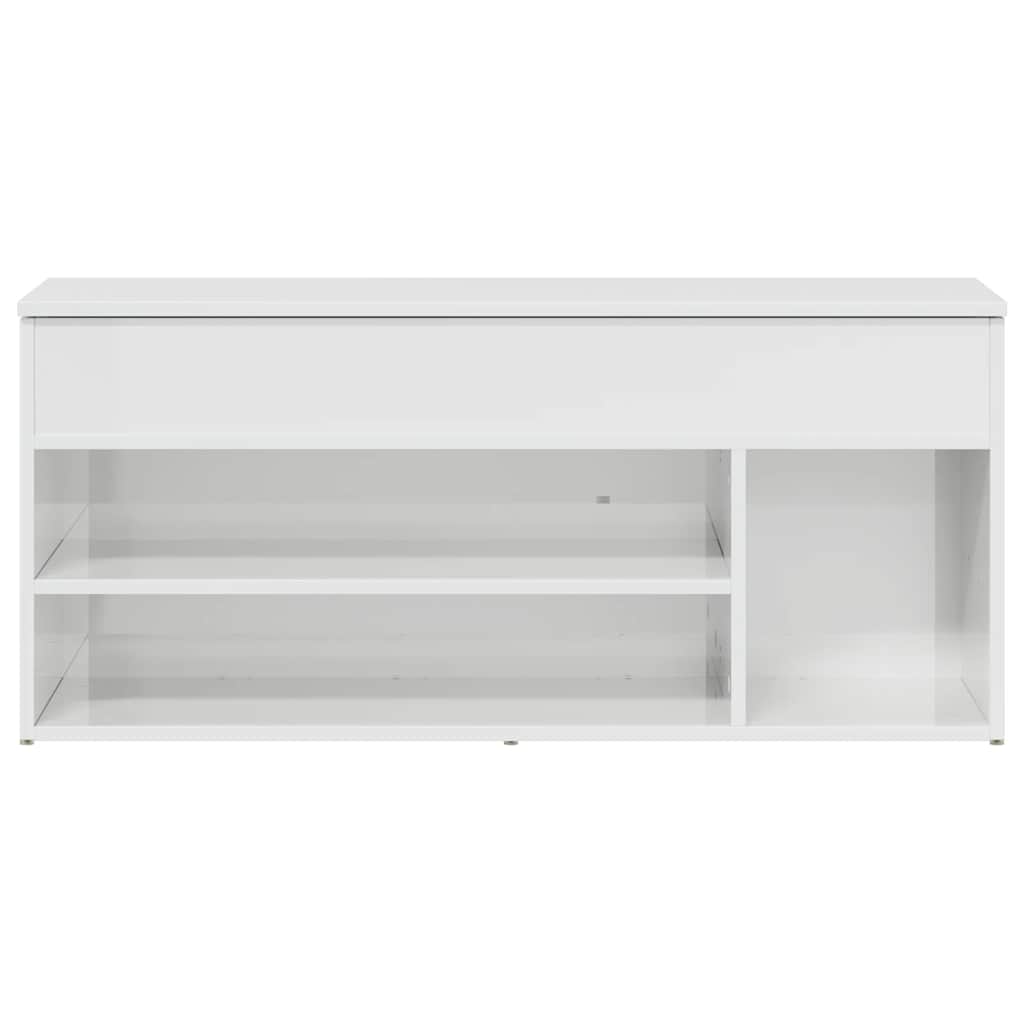 Skobenk Høyglans Hvit 102X30,5X45 Cm Konstruert Tre