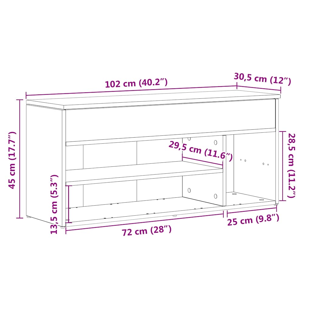 Skobenk Høyglans Hvit 102X30,5X45 Cm Konstruert Tre