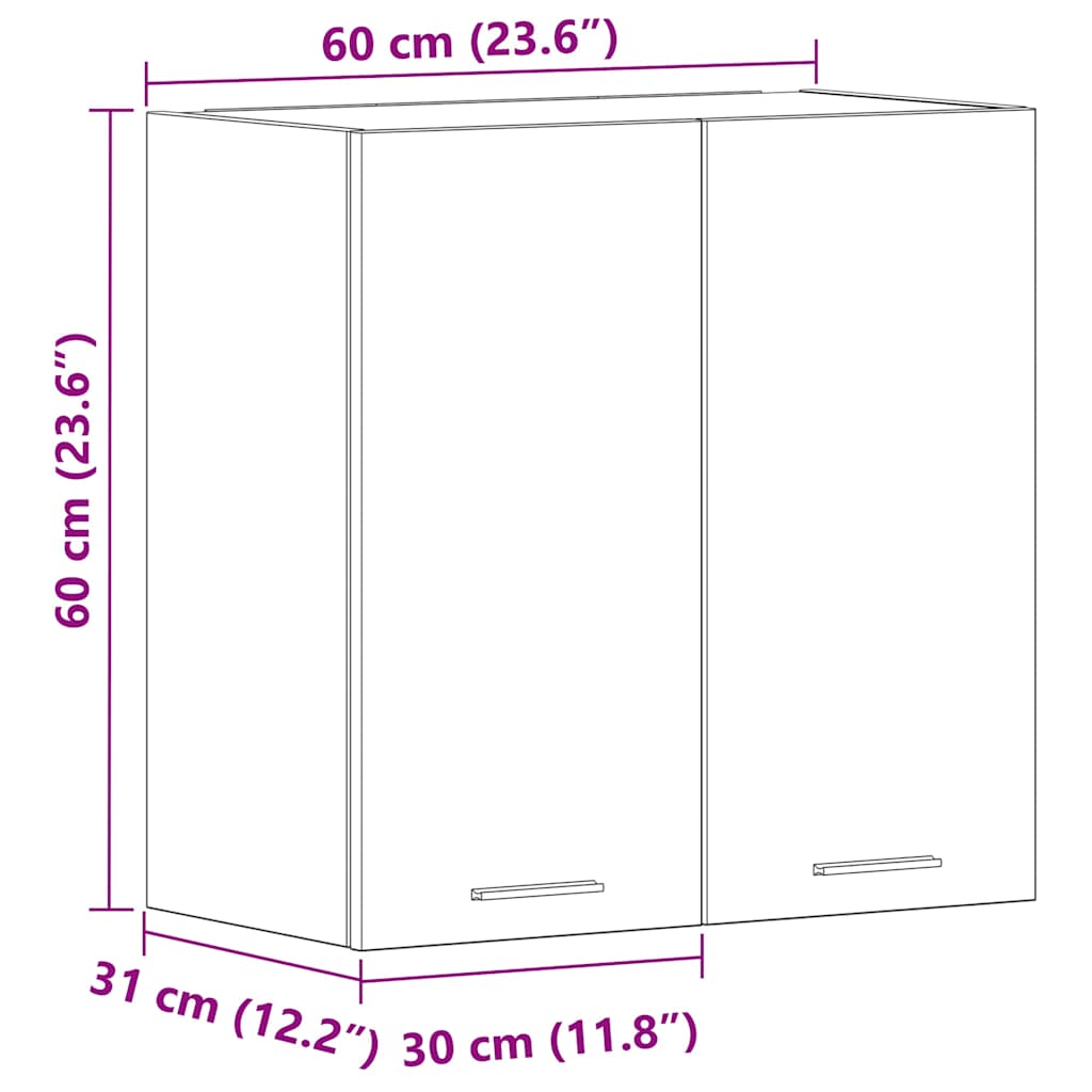 Veggmontert Kjøkkenskap Betonggrå 60X31X60 Cm Konstruert Tre