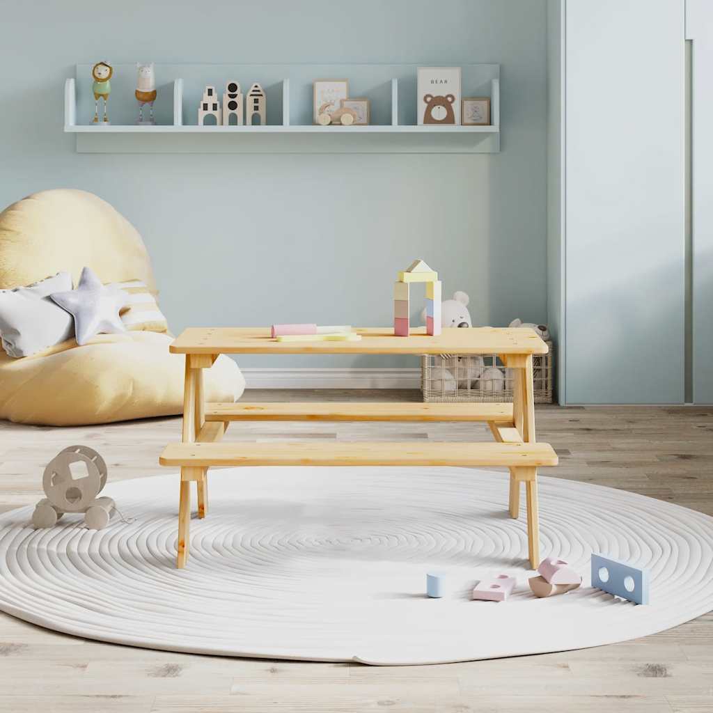 Barnebord Med Benker Irun 90X79,5X50 Cm Massivt Tre