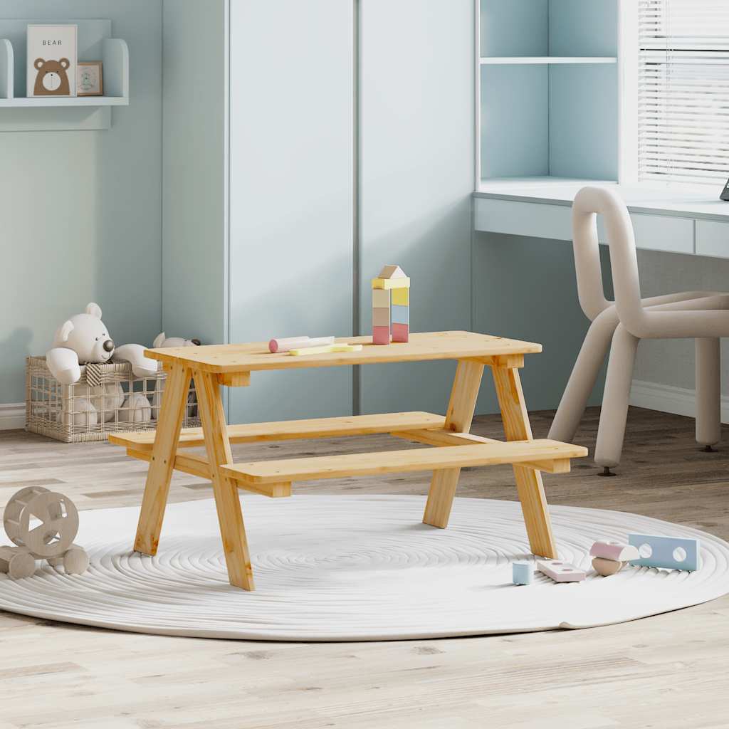 Barnebord Med Benker Irun 90X79,5X50 Cm Massivt Tre