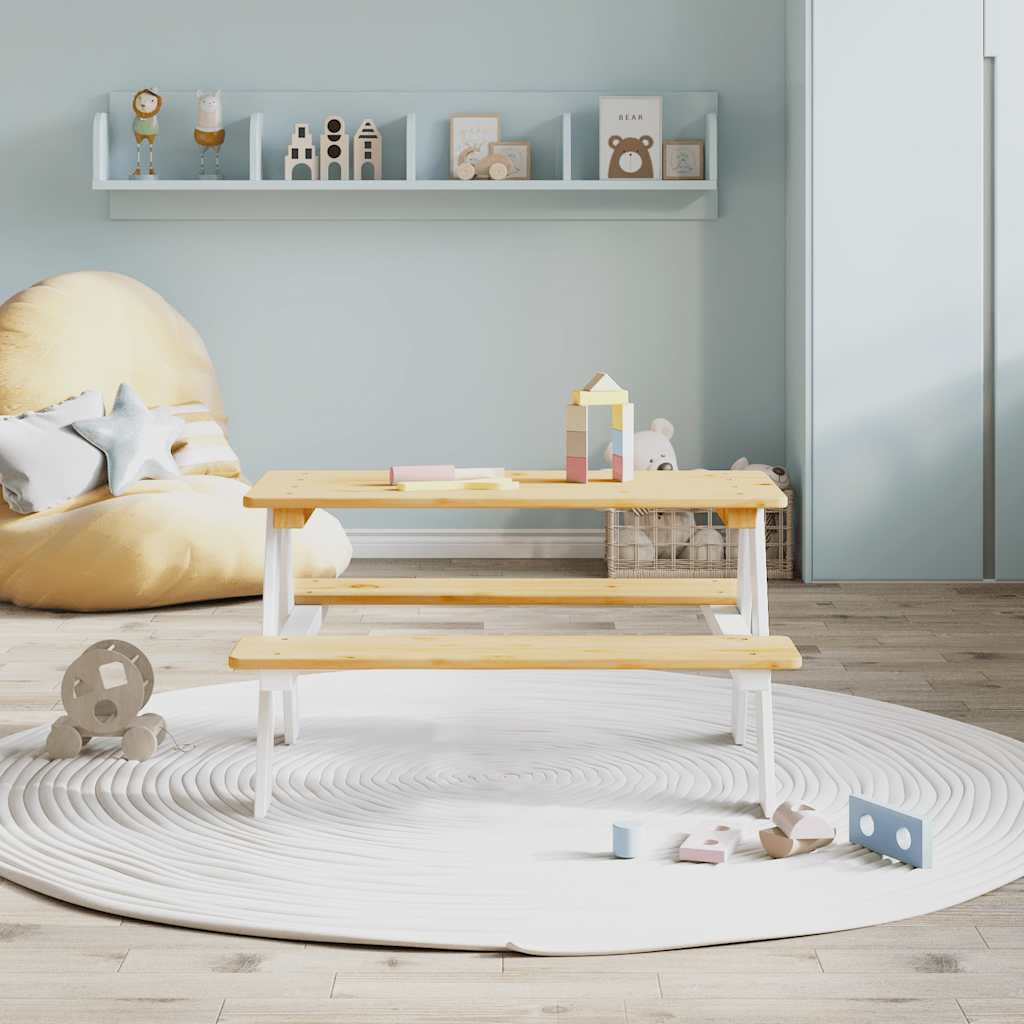 Barnebord Med Benker Irun 90X79,5X50 Cm Massivt Tre