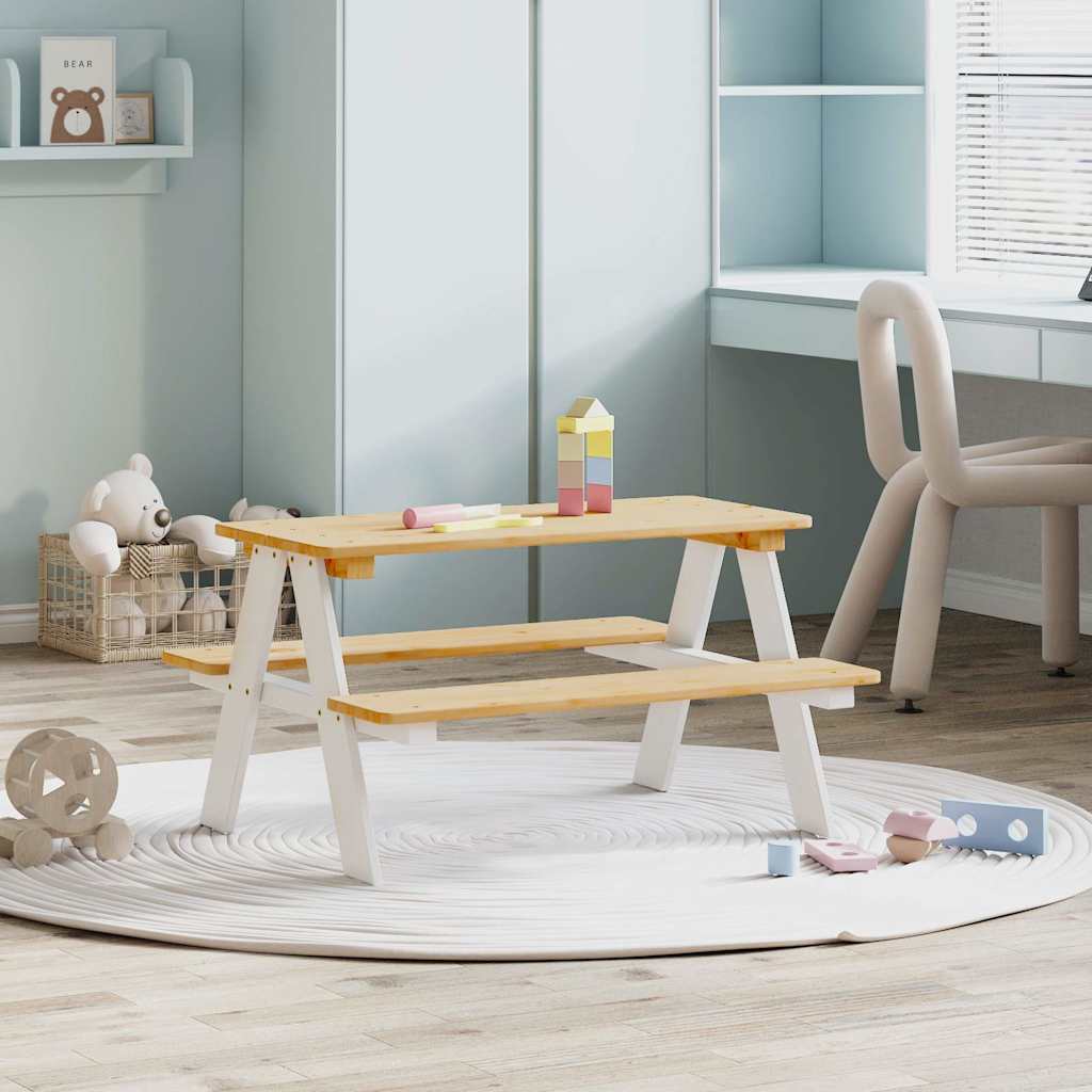 Barnebord Med Benker Irun 90X79,5X50 Cm Massivt Tre