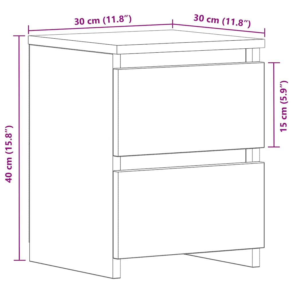 Nattbordskap 2 Pcs Svart Eik 30 X 30 X 40 Cm Konstruert Tre