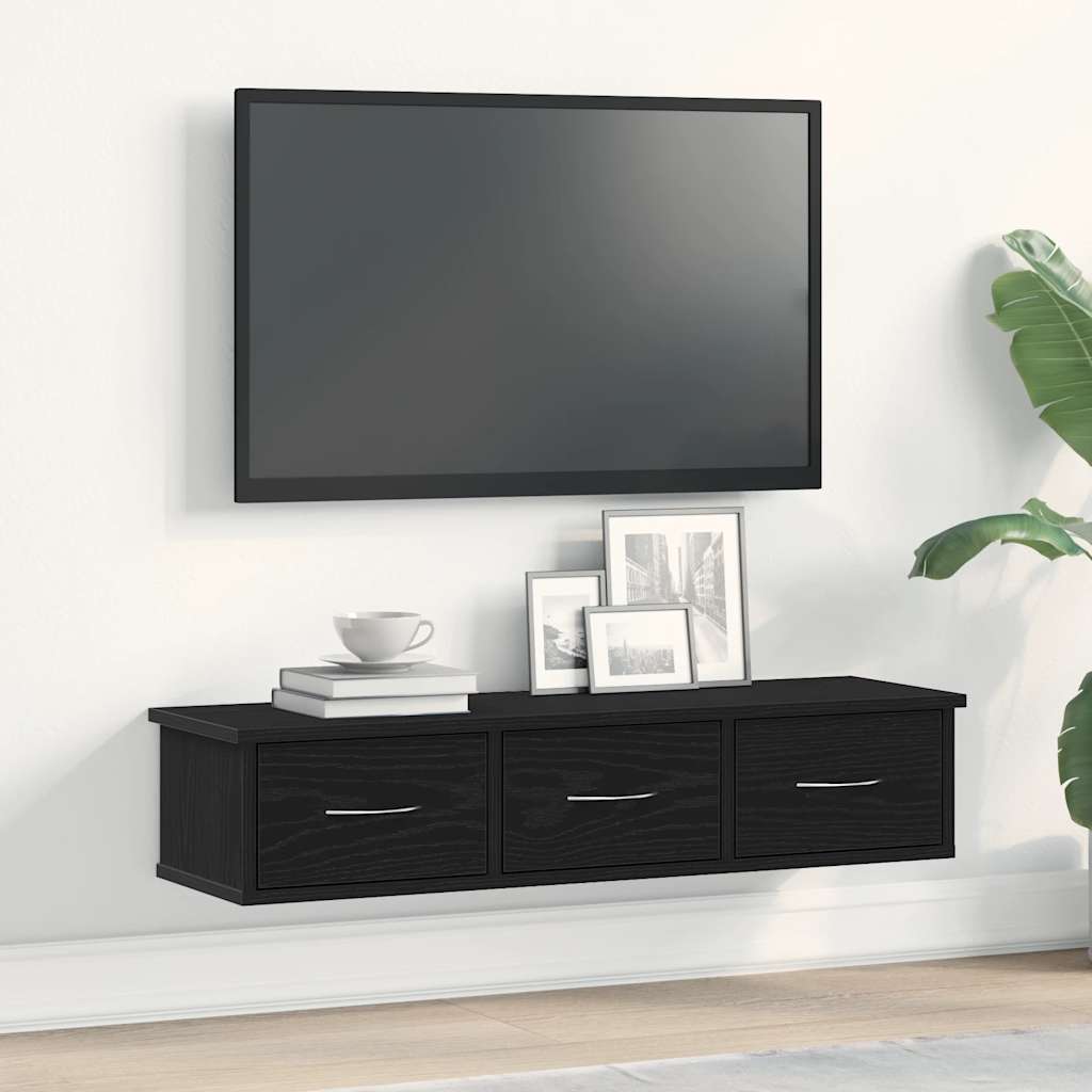 Veggskap Svart Eik 88X26X18,5 Cm Konstruert Tre