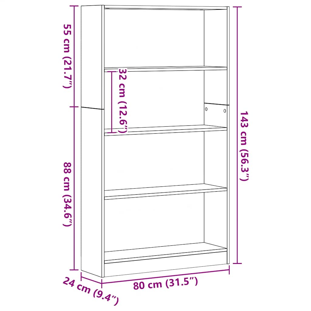 Bokhylle Svart Eik 80X24X143 Cm Konstruert Tre