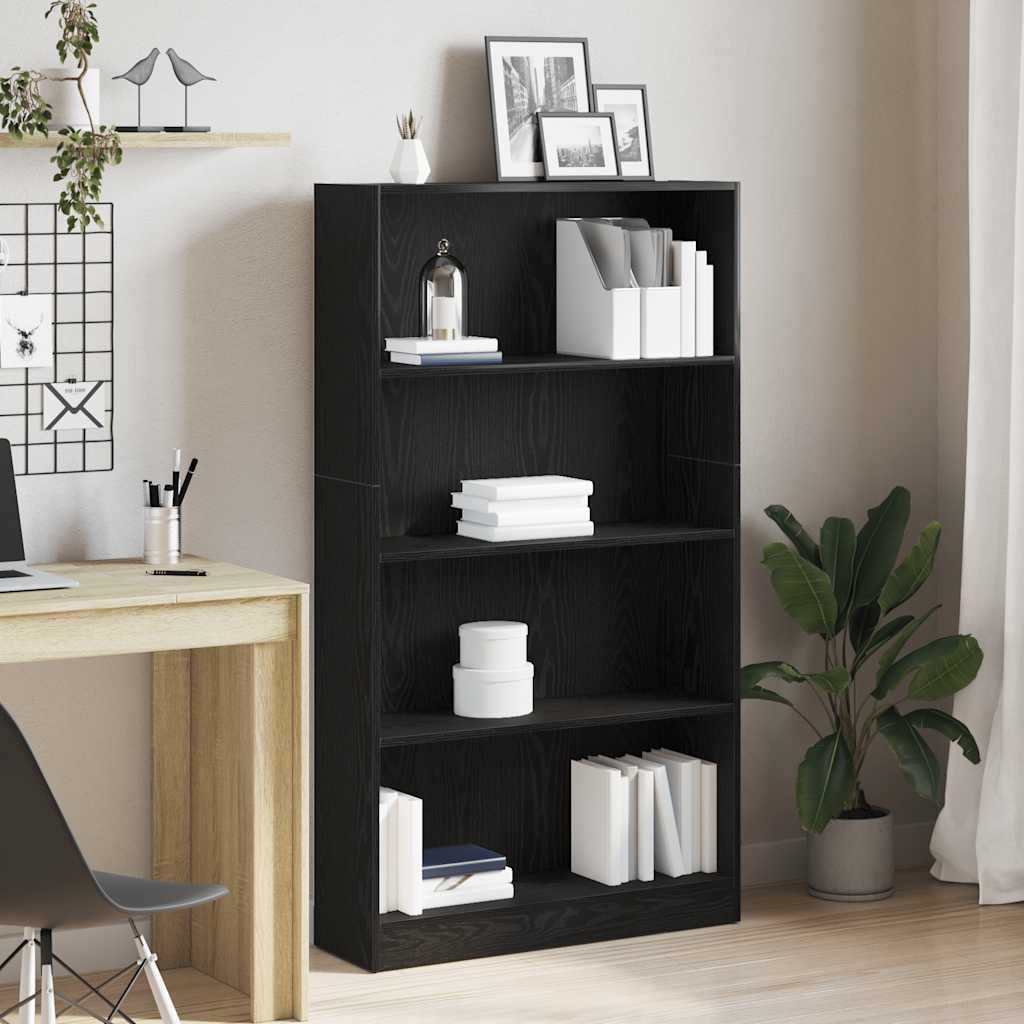 Bokhylle Svart Eik 80X24X143 Cm Konstruert Tre