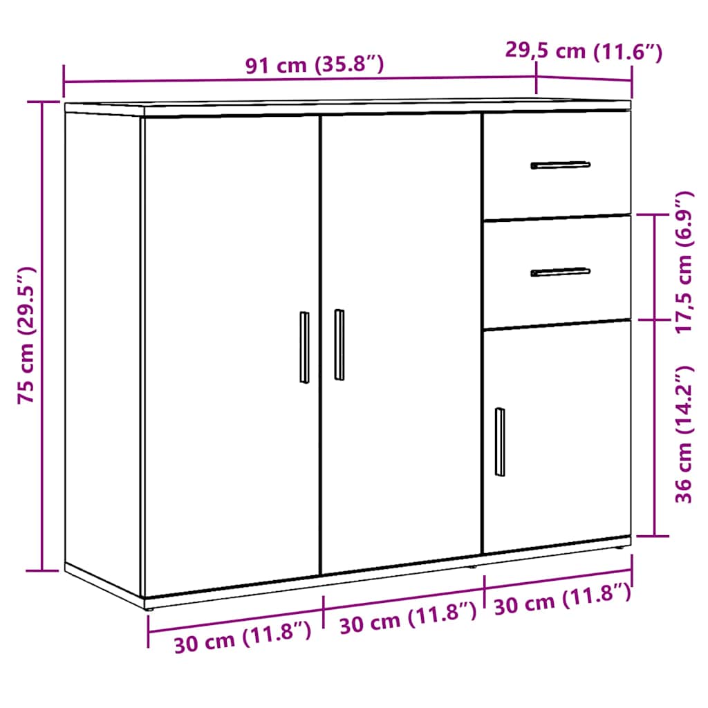 Skjenk Svart Eik 91X29,5X75 Cm Konstruert Tre