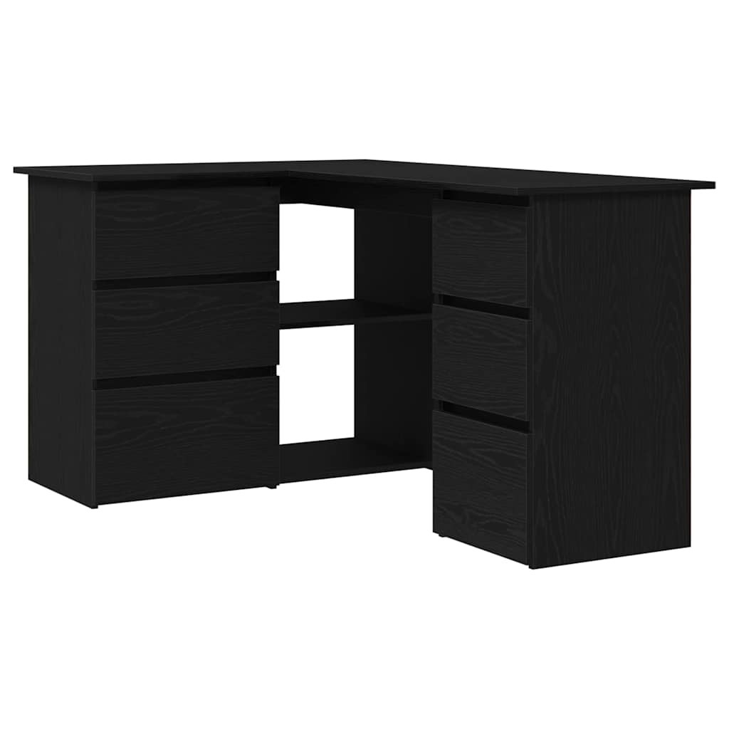 Skrivebord Med Skuff Svart Eik 145 X 100 X 76 Cm Konstruert Tre