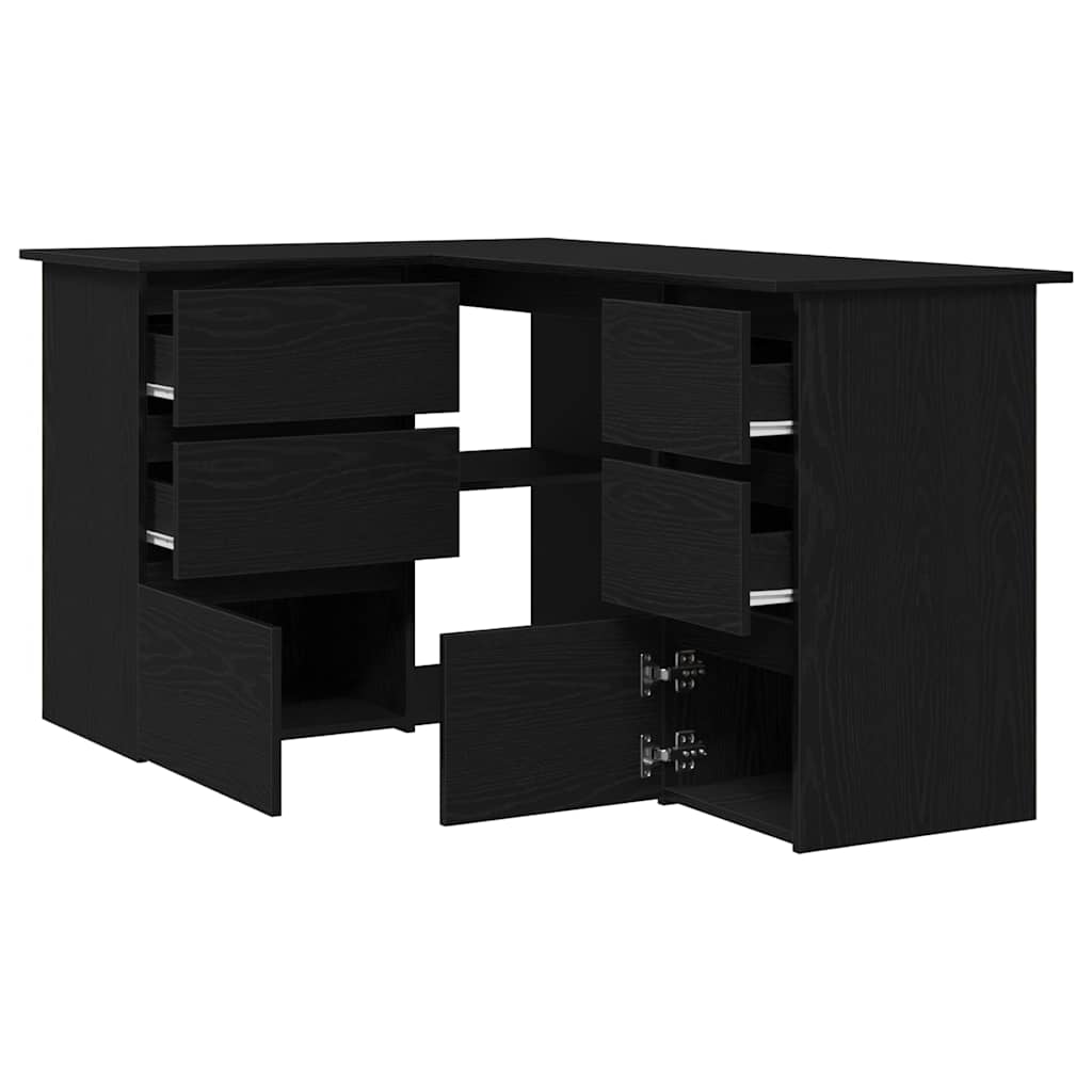 Skrivebord Med Skuff Svart Eik 145 X 100 X 76 Cm Konstruert Tre