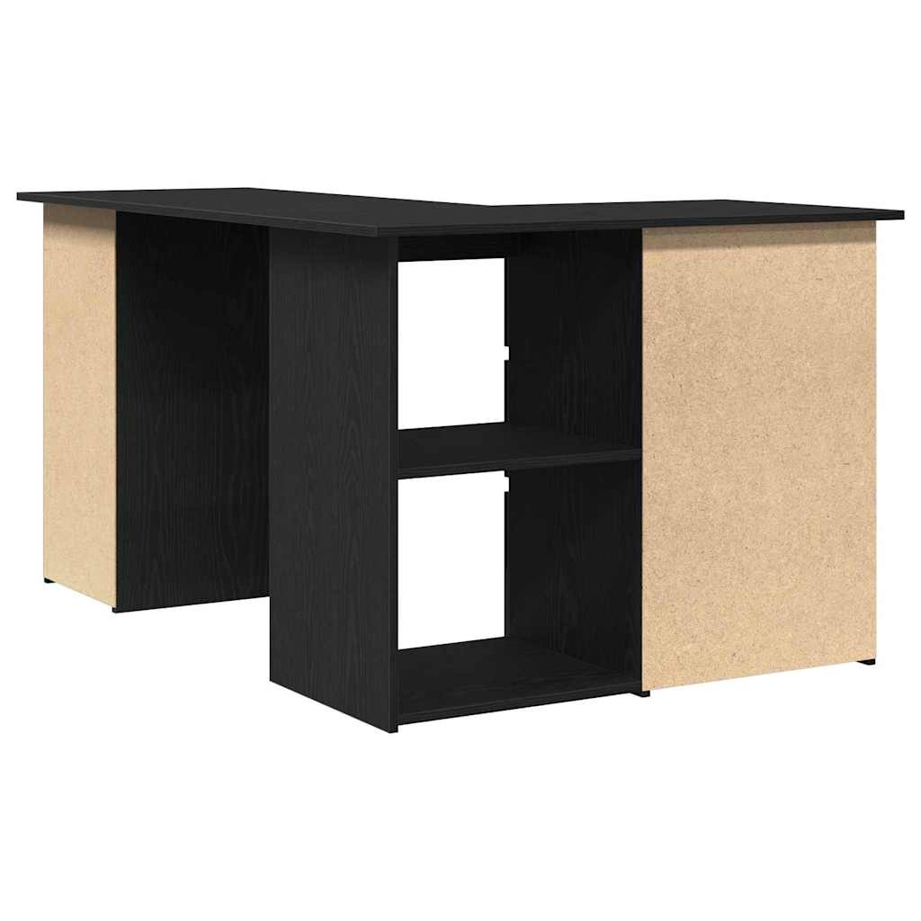 Skrivebord Med Skuff Svart Eik 145 X 100 X 76 Cm Konstruert Tre
