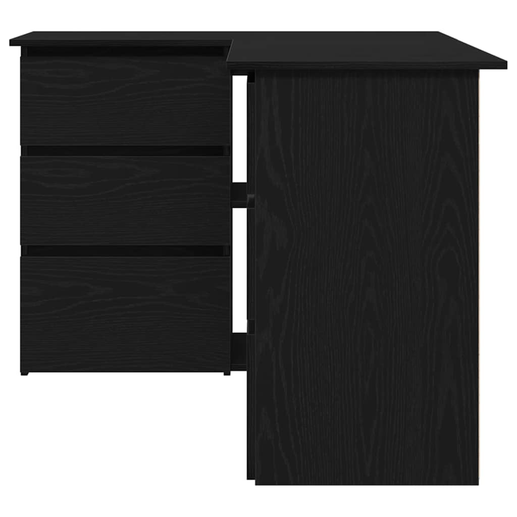 Skrivebord Med Skuff Svart Eik 145 X 100 X 76 Cm Konstruert Tre