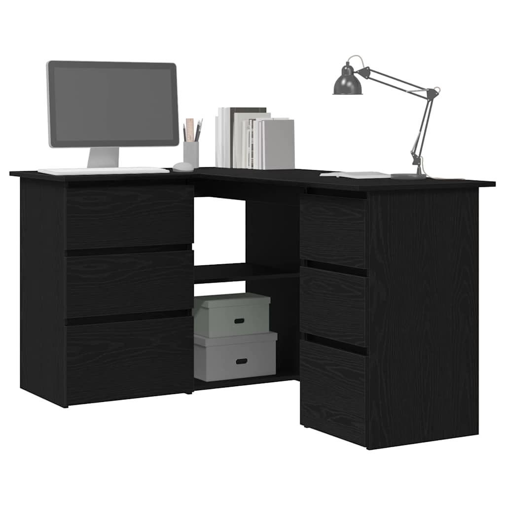 Skrivebord Med Skuff Svart Eik 145 X 100 X 76 Cm Konstruert Tre