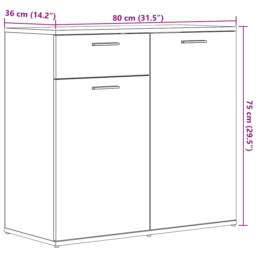 Skjenk Svart Eik 80X36X75 Cm Konstruert Tre