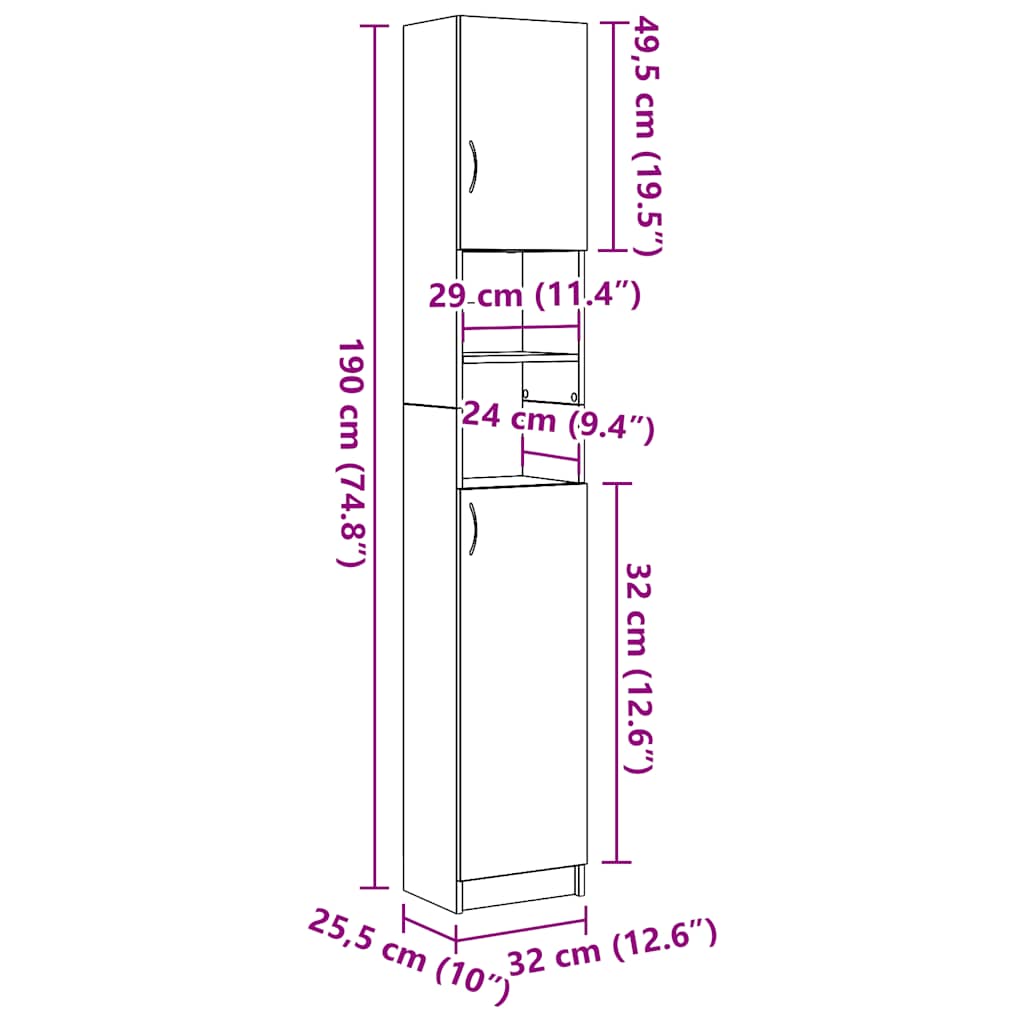 Baderomsskap Svart Eik 32X25,5X190 Cm Konstruert Tre
