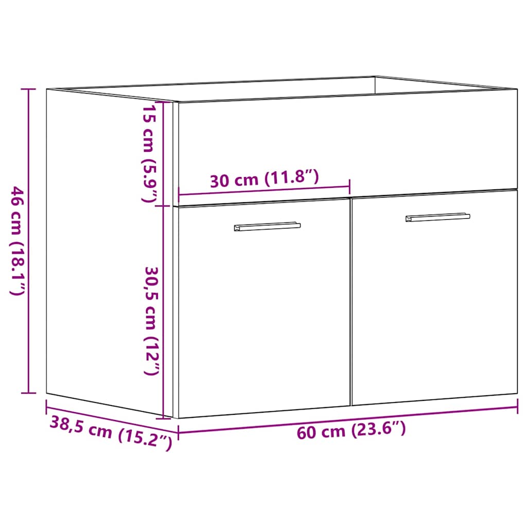Baderomsvaskskap Svart Eik 60X38,5X46 Cm Konstruert Tre