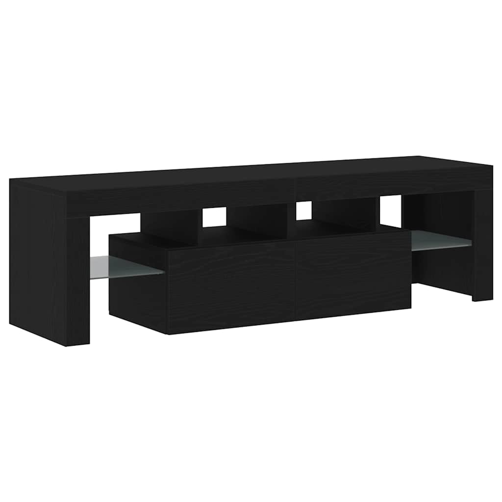 Tv-Benk Med Led-Lys Svart Eik 140X36,5X40 Cm Konstruert Tre
